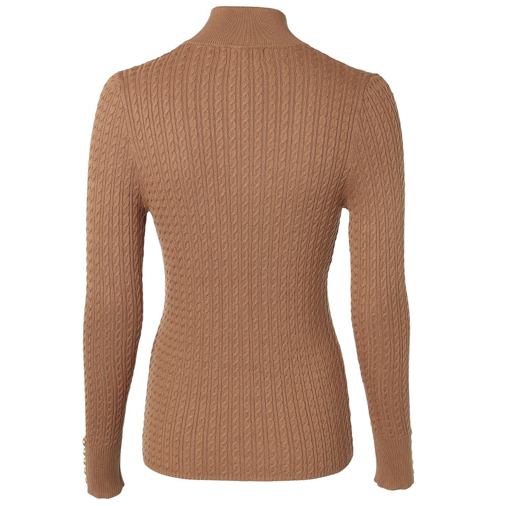 Ava Half Zip Knit - Dark Camel Marl