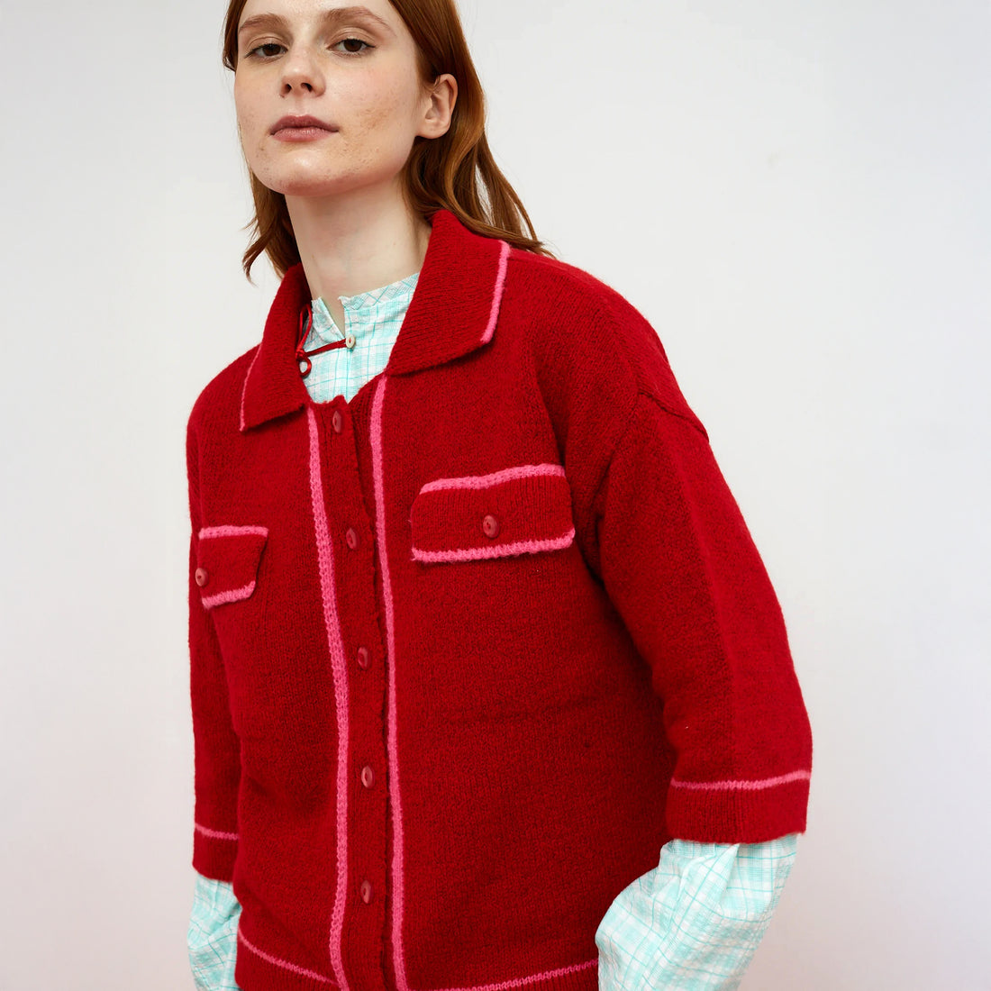 Hope Contrast Trim Cardi - Red