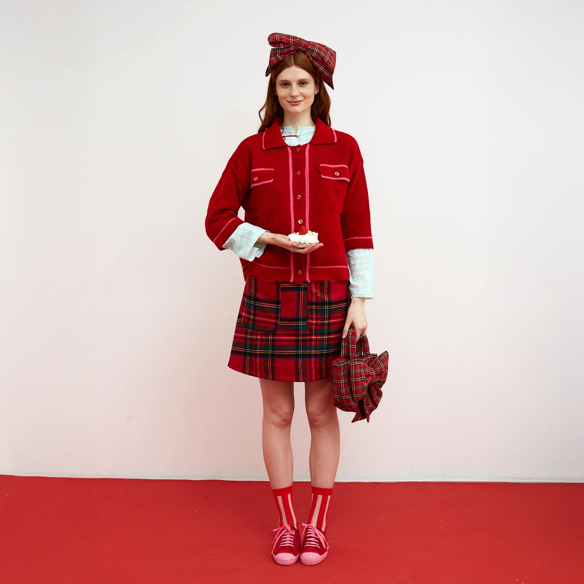 Hope Contrast Trim Cardi - Red