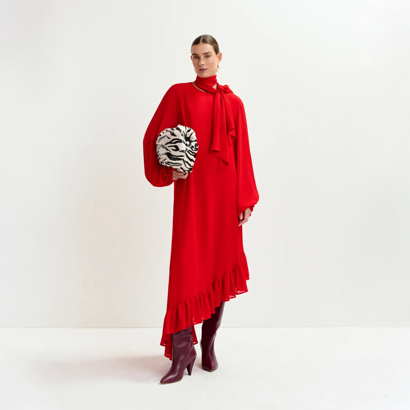 Iflower Pussy Bow Tie Dress - Santa Claus