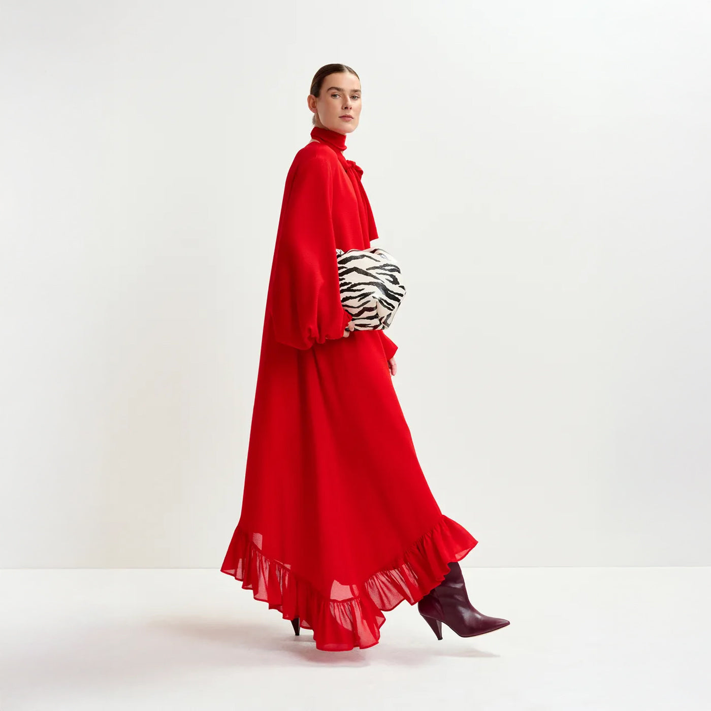 Iflower Pussy Bow Tie Dress - Santa Claus
