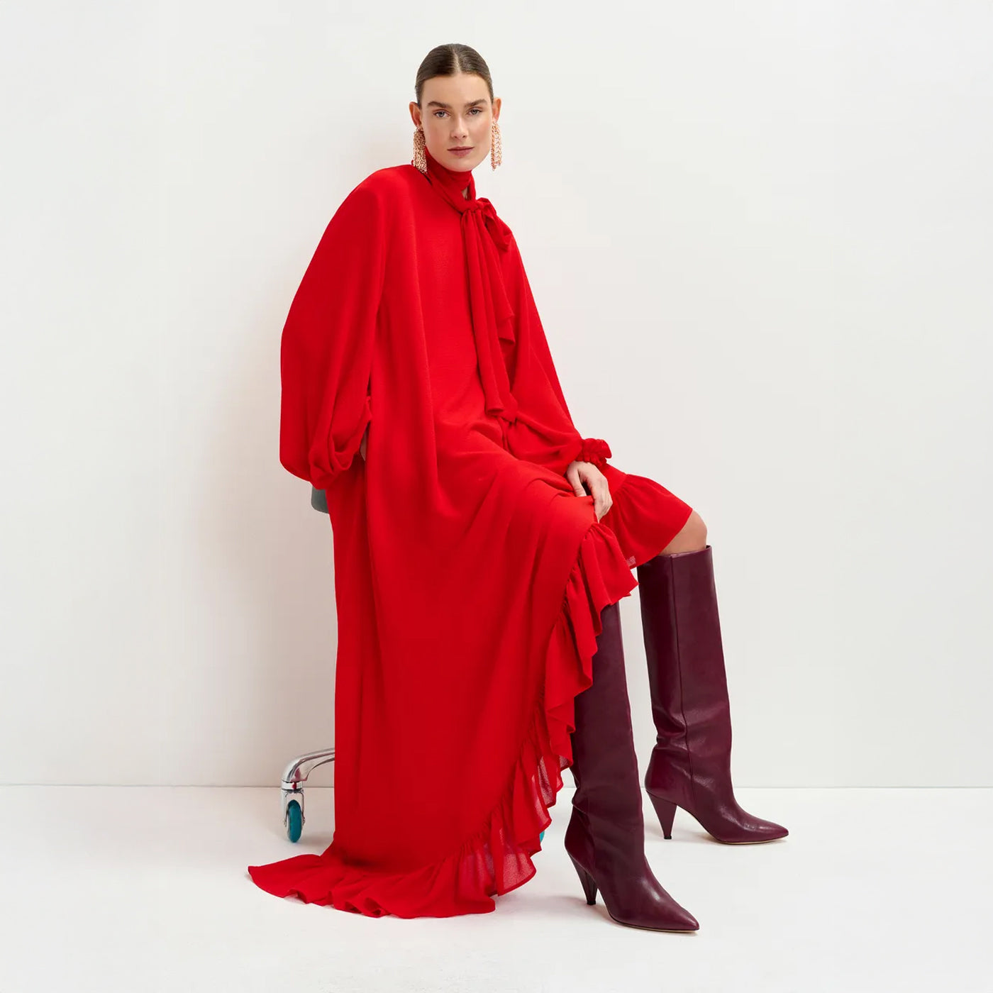 Iflower Pussy Bow Tie Dress - Santa Claus
