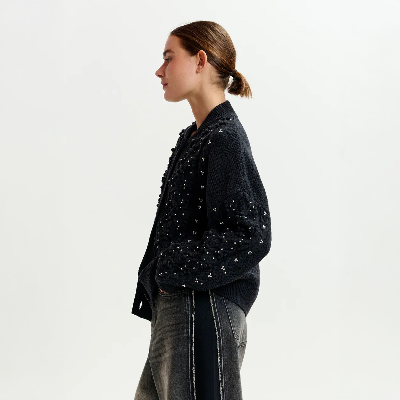 Iltmate Rhinestone Cardigan - Black