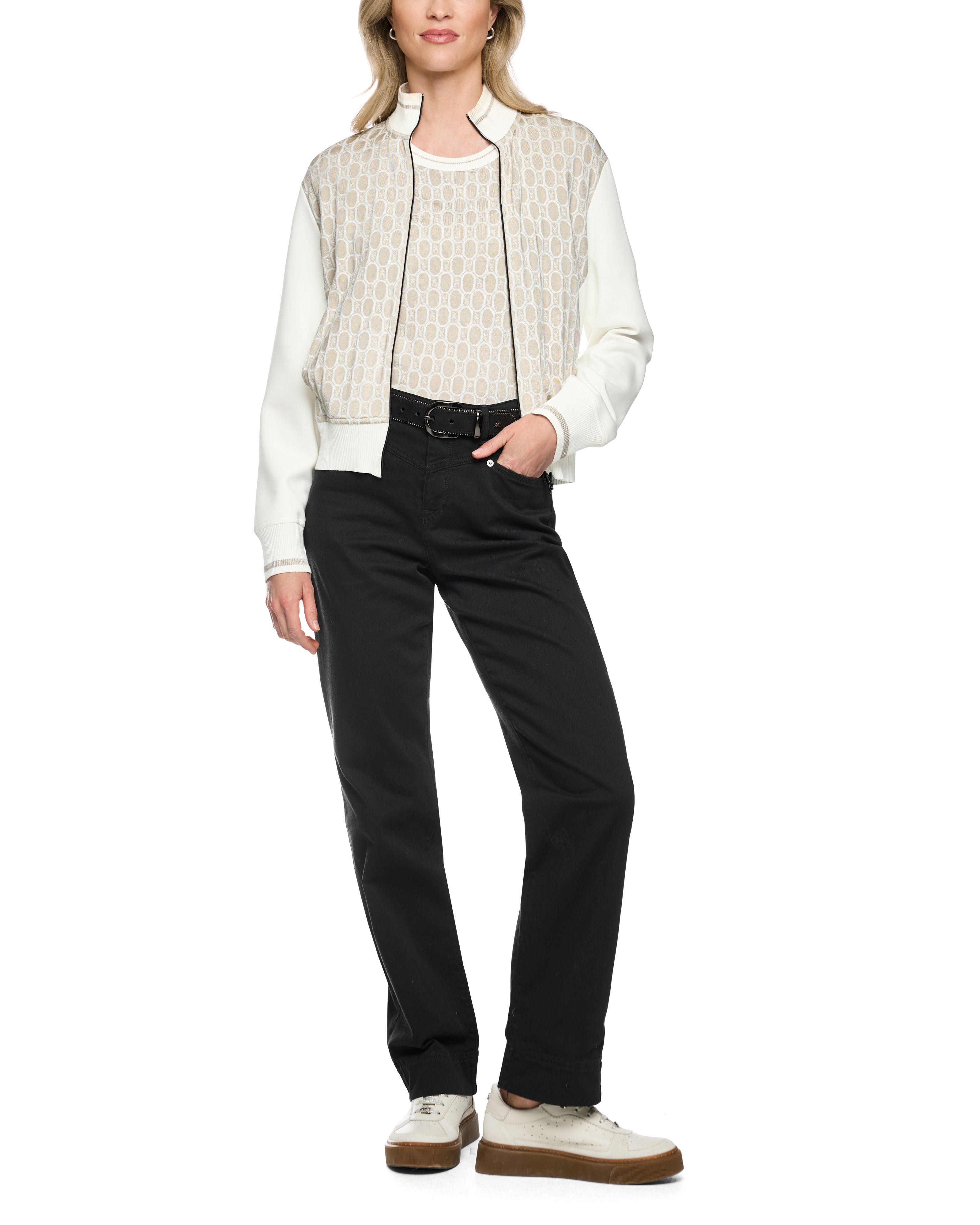 Intarsia Front Zip Cardigan - Cream
