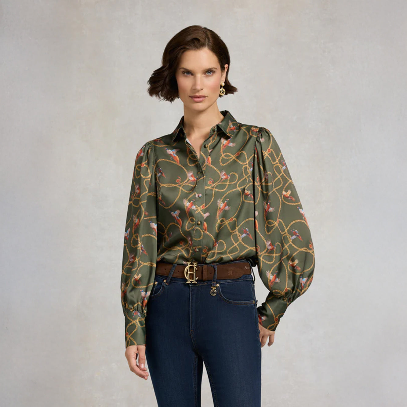 Isla Satin Shirt - Khaki Pheasant