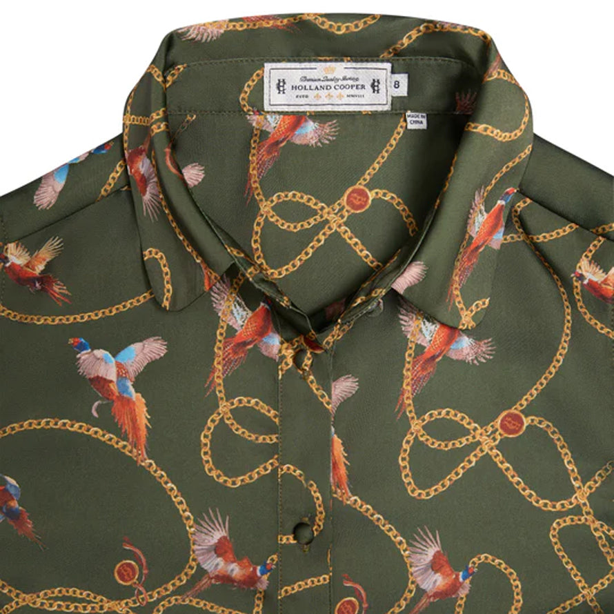 Isla Satin Shirt - Khaki Pheasant