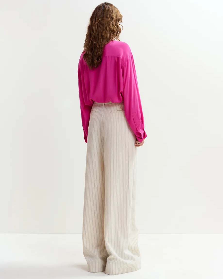 Josha Wide Leg Pinstripe Trousers - Vanilla Cream