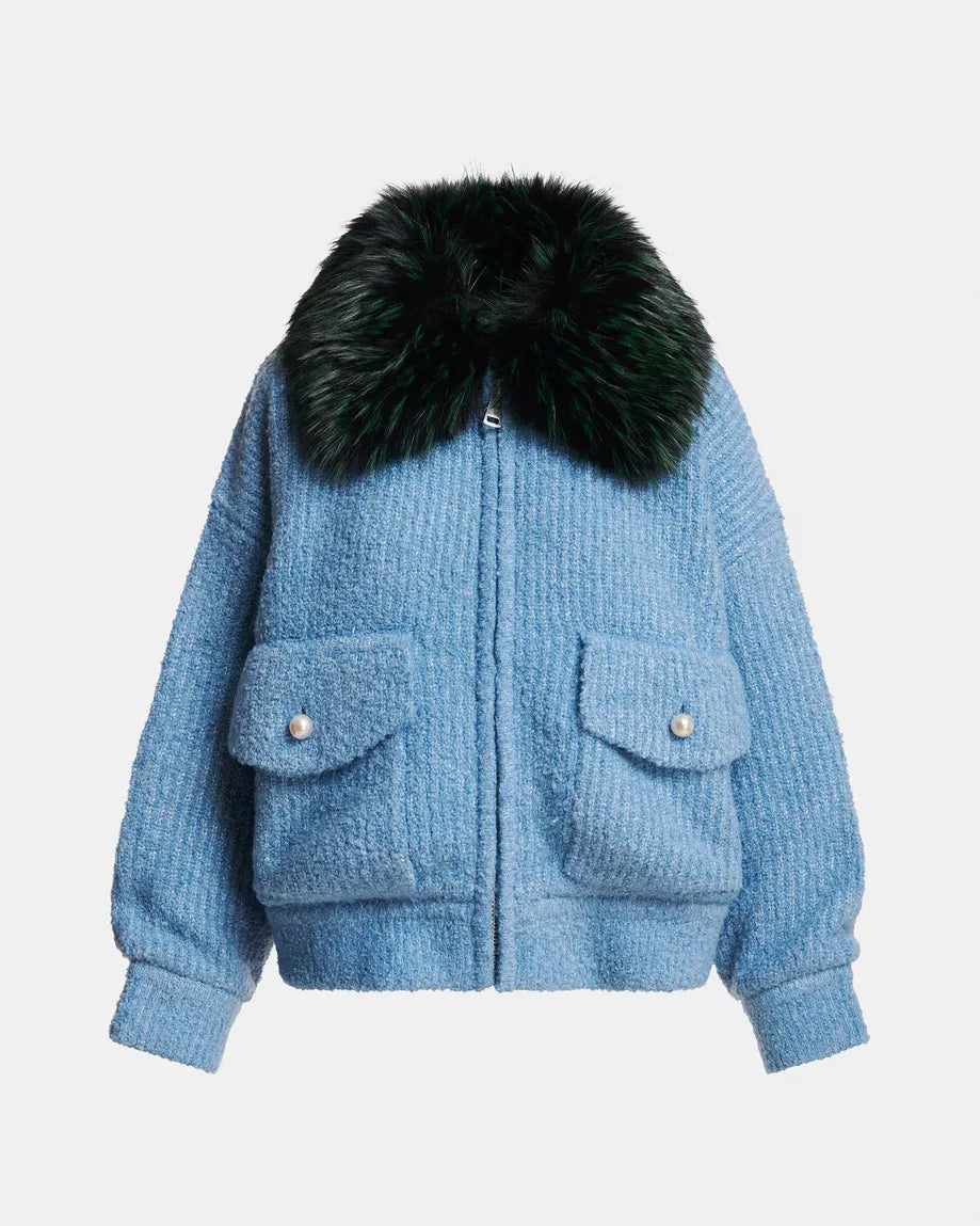 Kanada Knitted Jacket With Faux Fur - Azure Affair