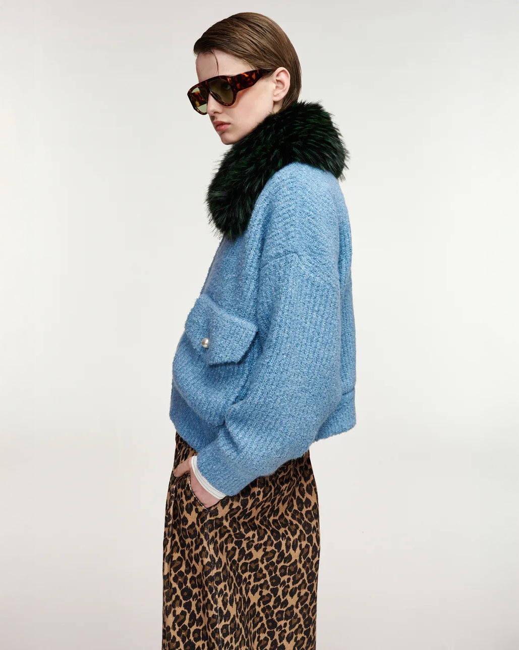 Kanada Knitted Jacket With Faux Fur - Azure Affair