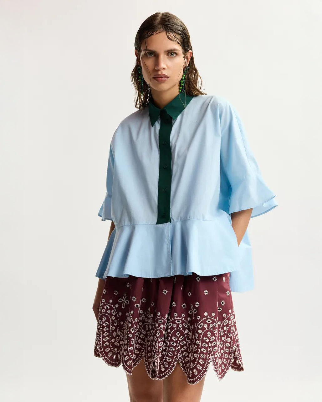 Kaylee Peplum Ruffle Shirt - Aquamarine
