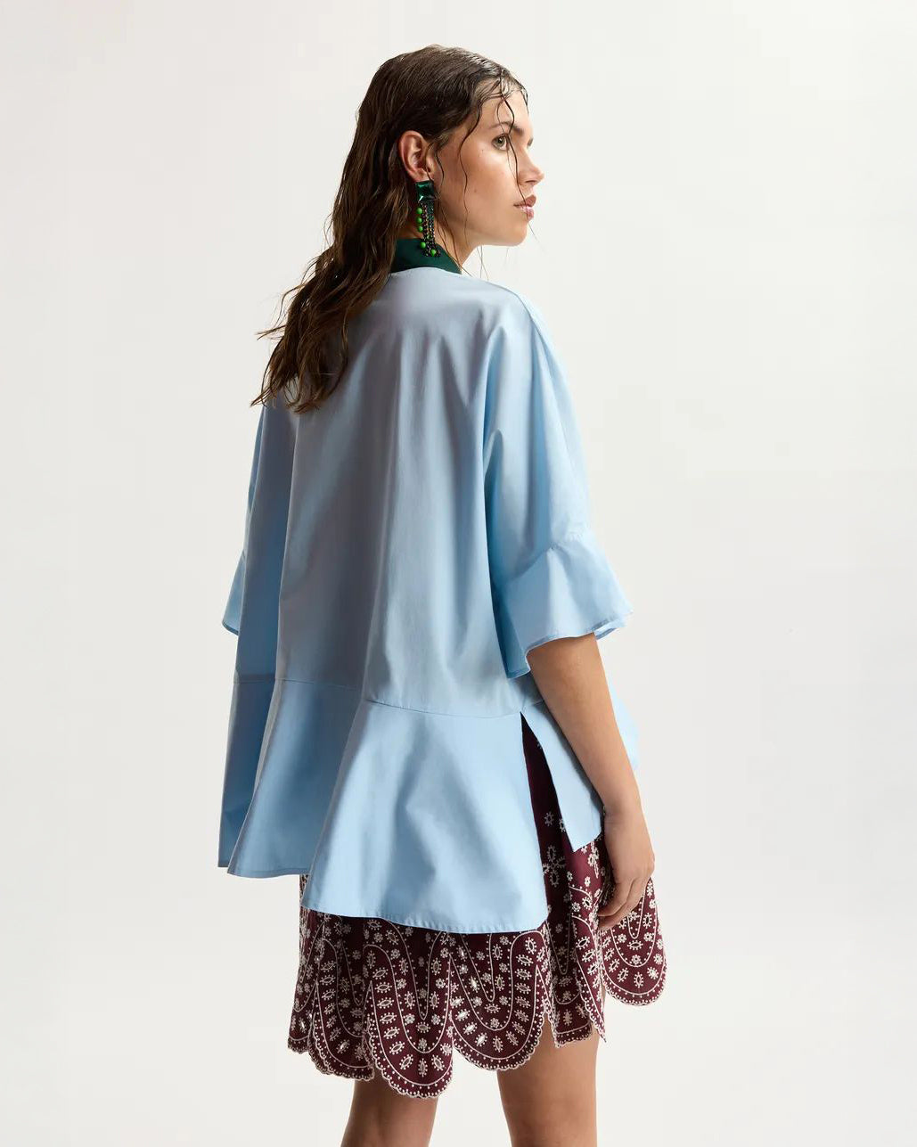 Kaylee Peplum Ruffle Shirt - Aquamarine