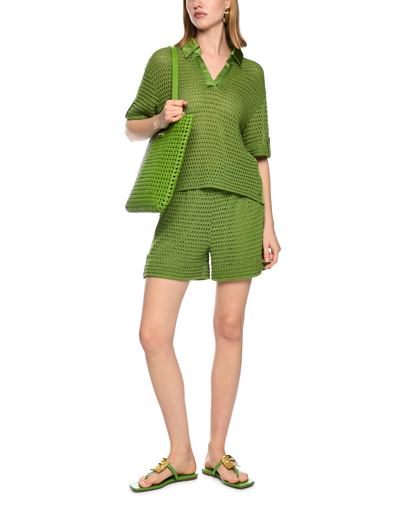 Knitted Polo Top - Green