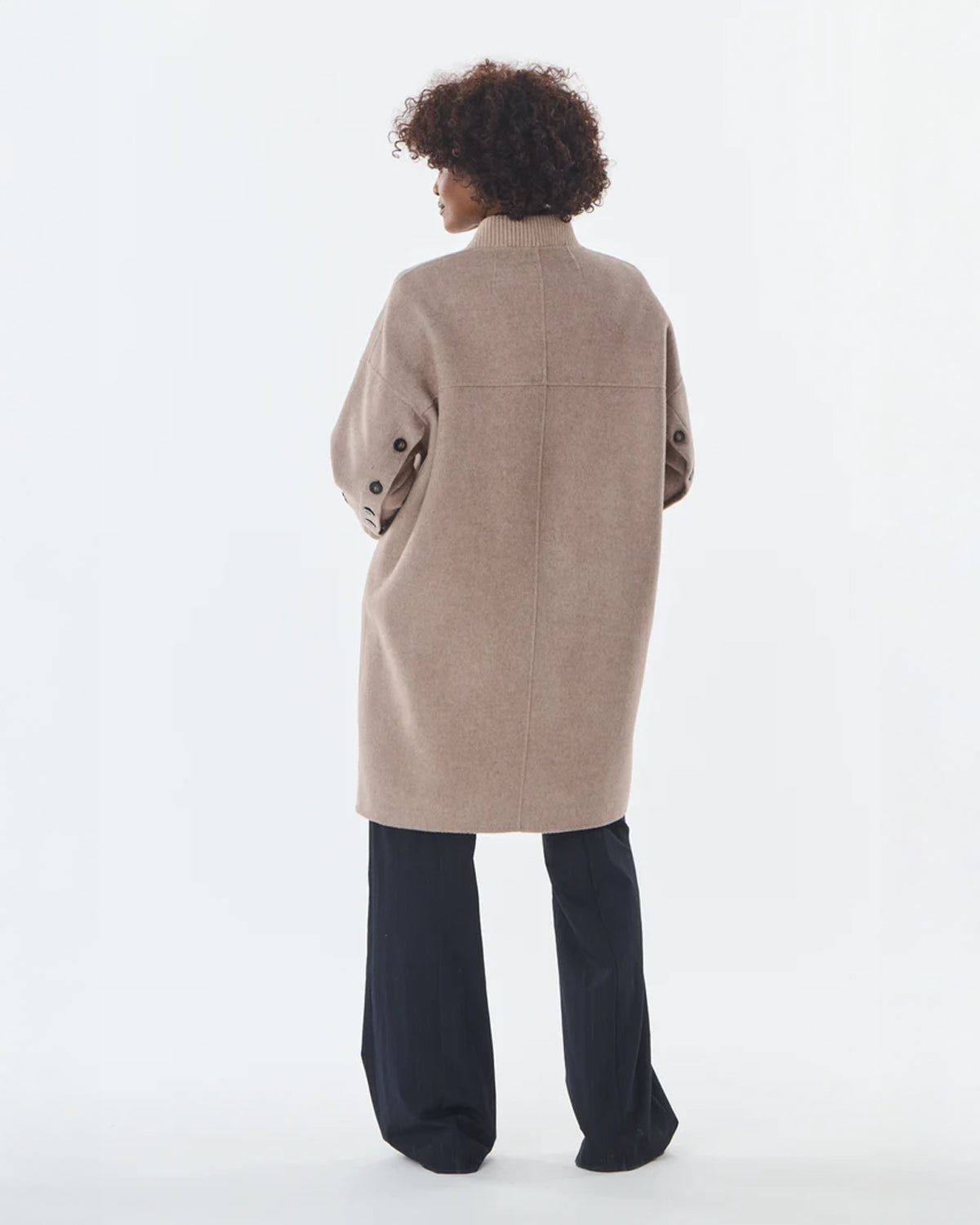 Mid Length Button Detail Coat - Cashmere/Wool - Taupe