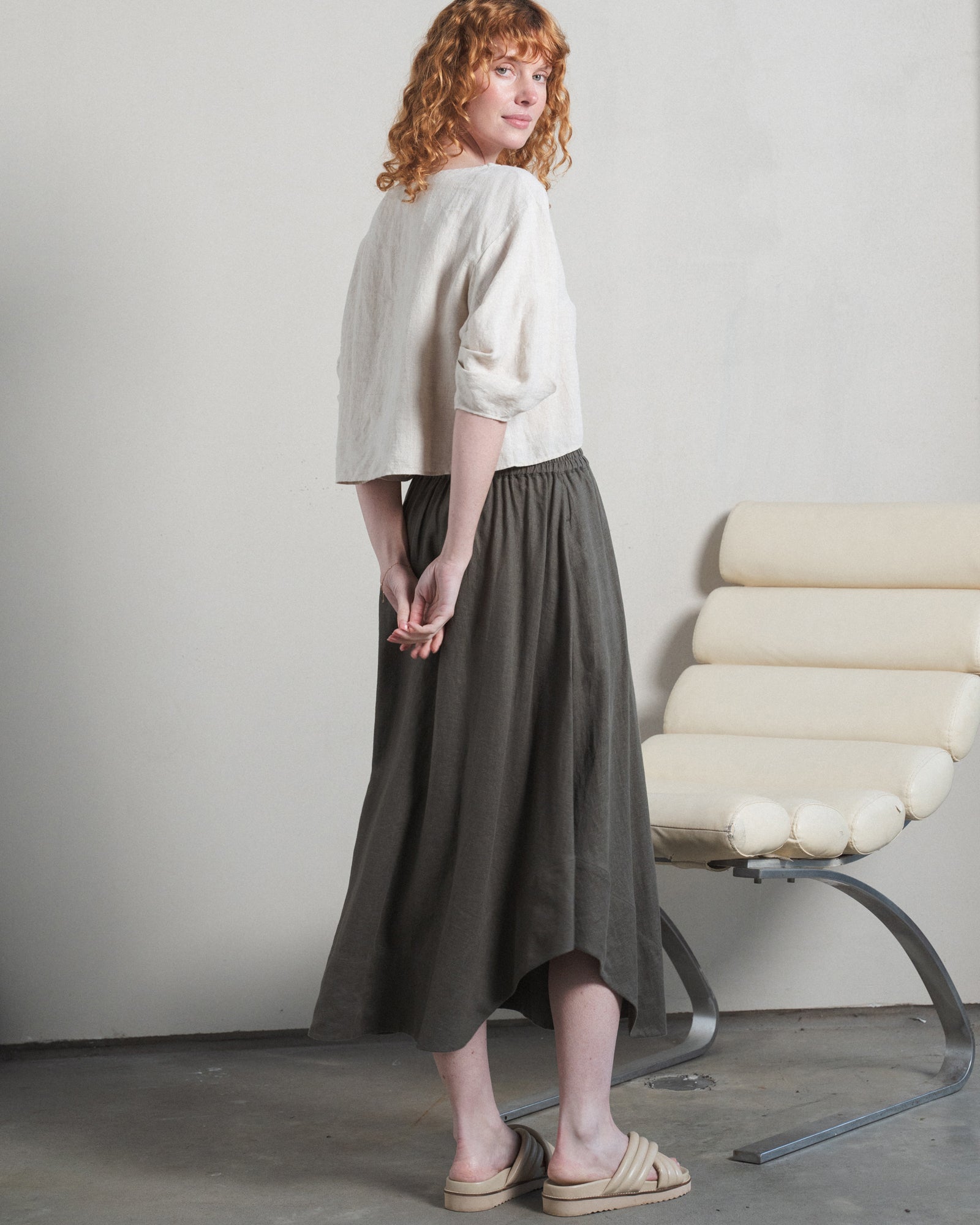 Hannah Linen Skirt - Khaki