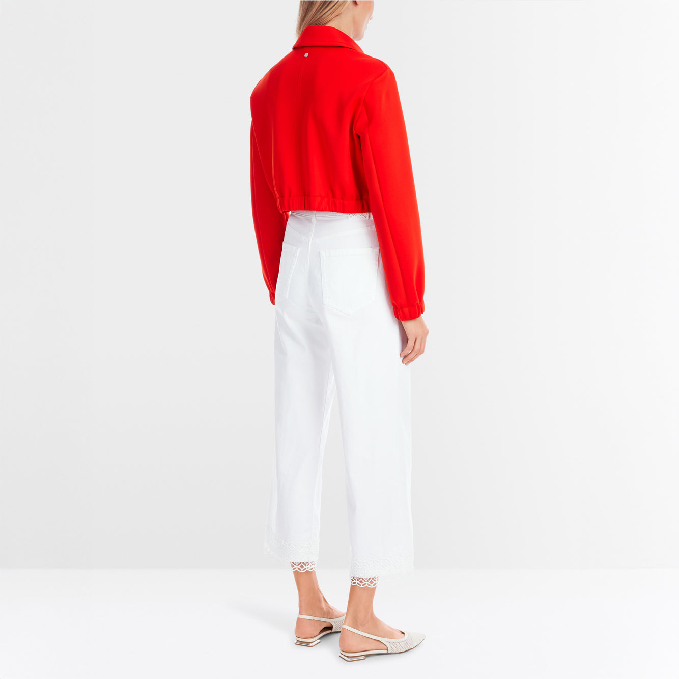 Lace Trim Cropped Trousers - White