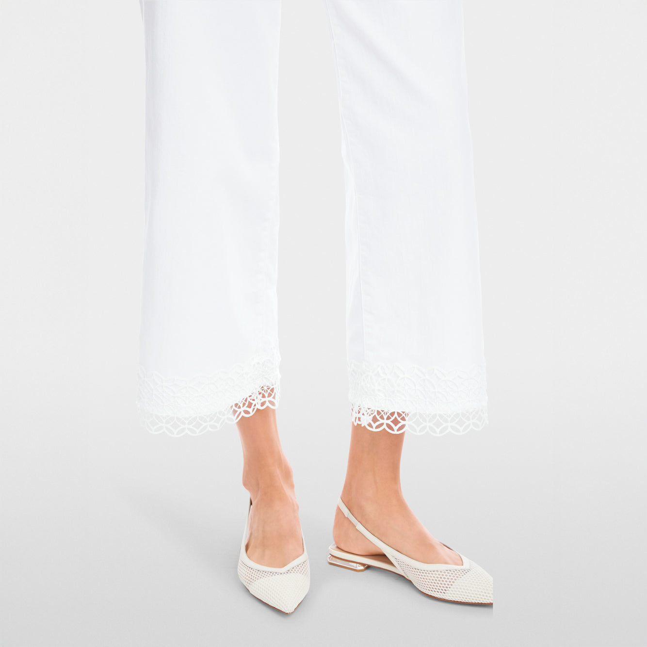 Lace Trim Cropped Trousers - White