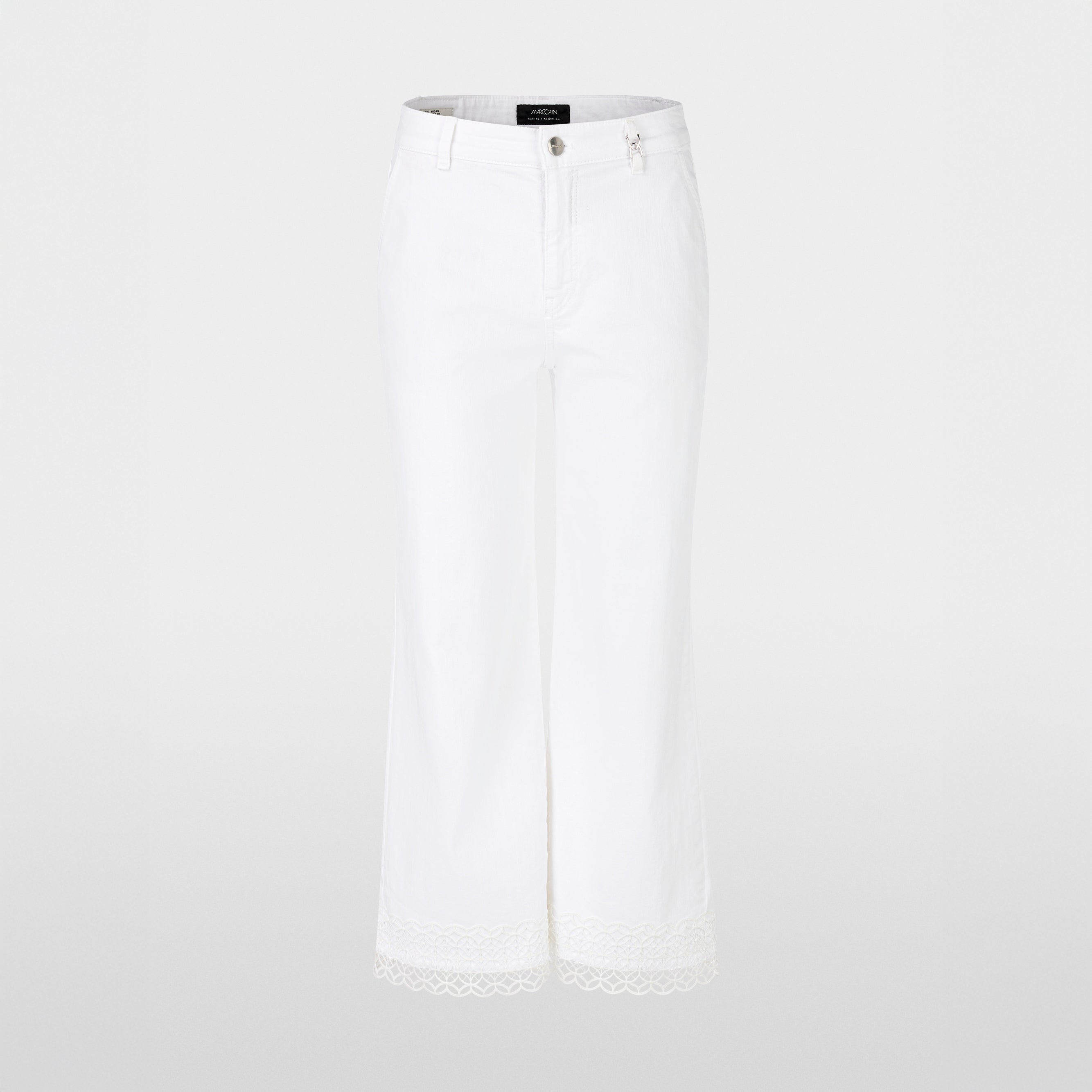 Lace Trim Cropped Trousers - White