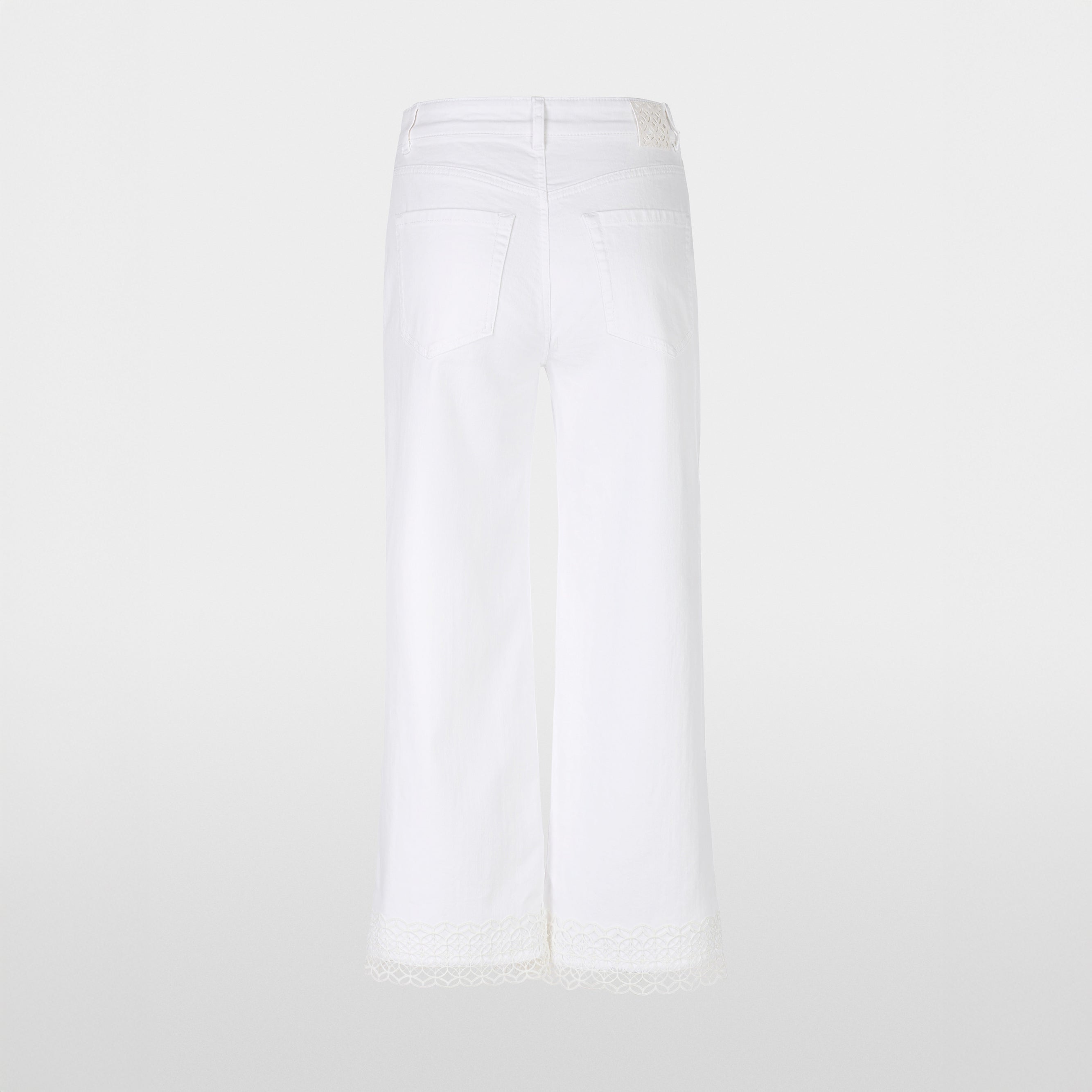 Lace Trim Cropped Trousers - White