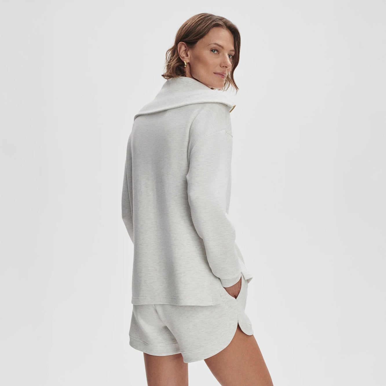 Larson Half Zip Sweat - Ivory Marl