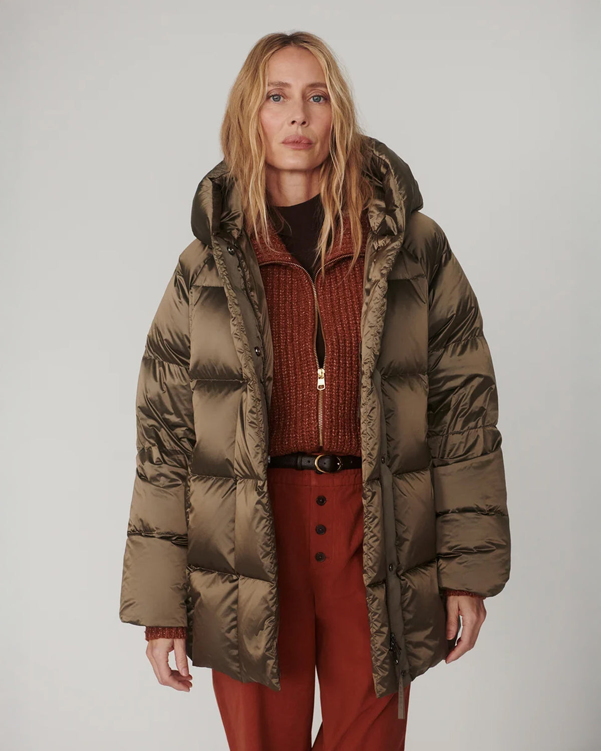 Latimer Down Wrap Puffer - Metallic Olive