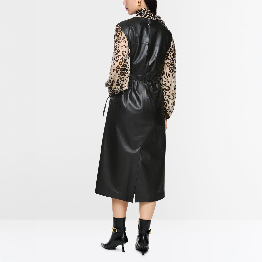 Leather Gather Waist Dress - Black