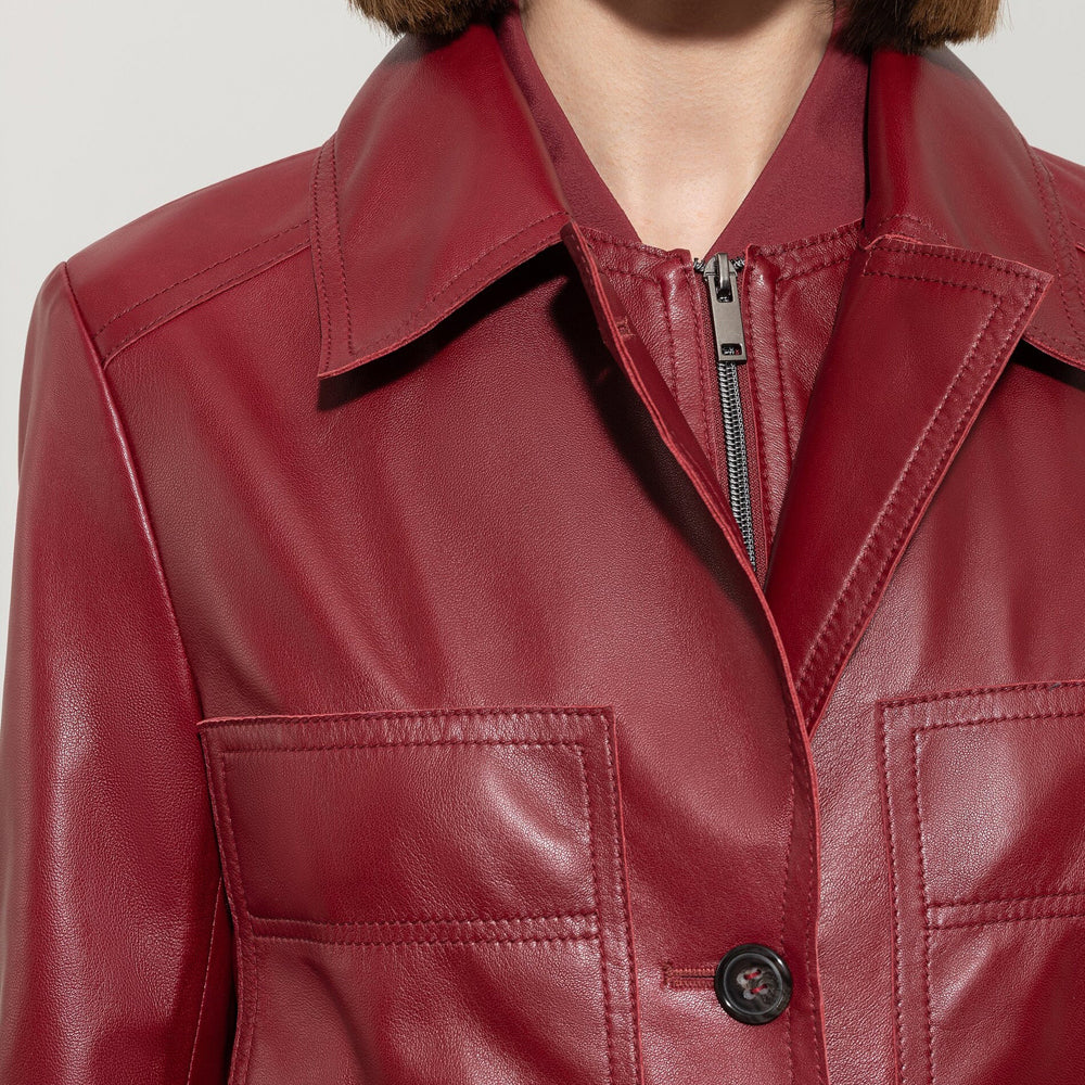 Leather Jacket - Berry Red