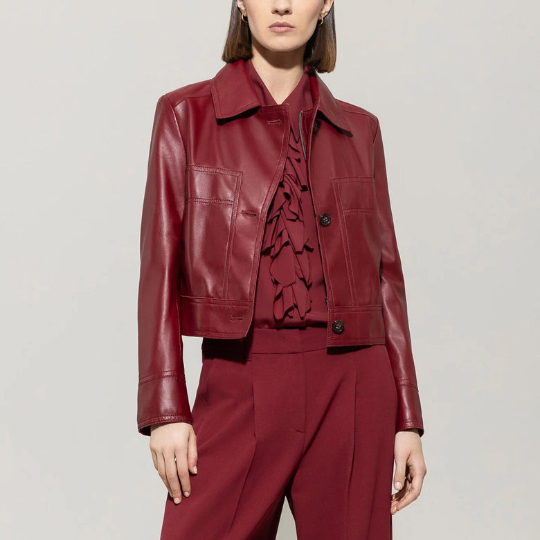 Cavells Luisa Cerano Leather Jacket in Berry Red