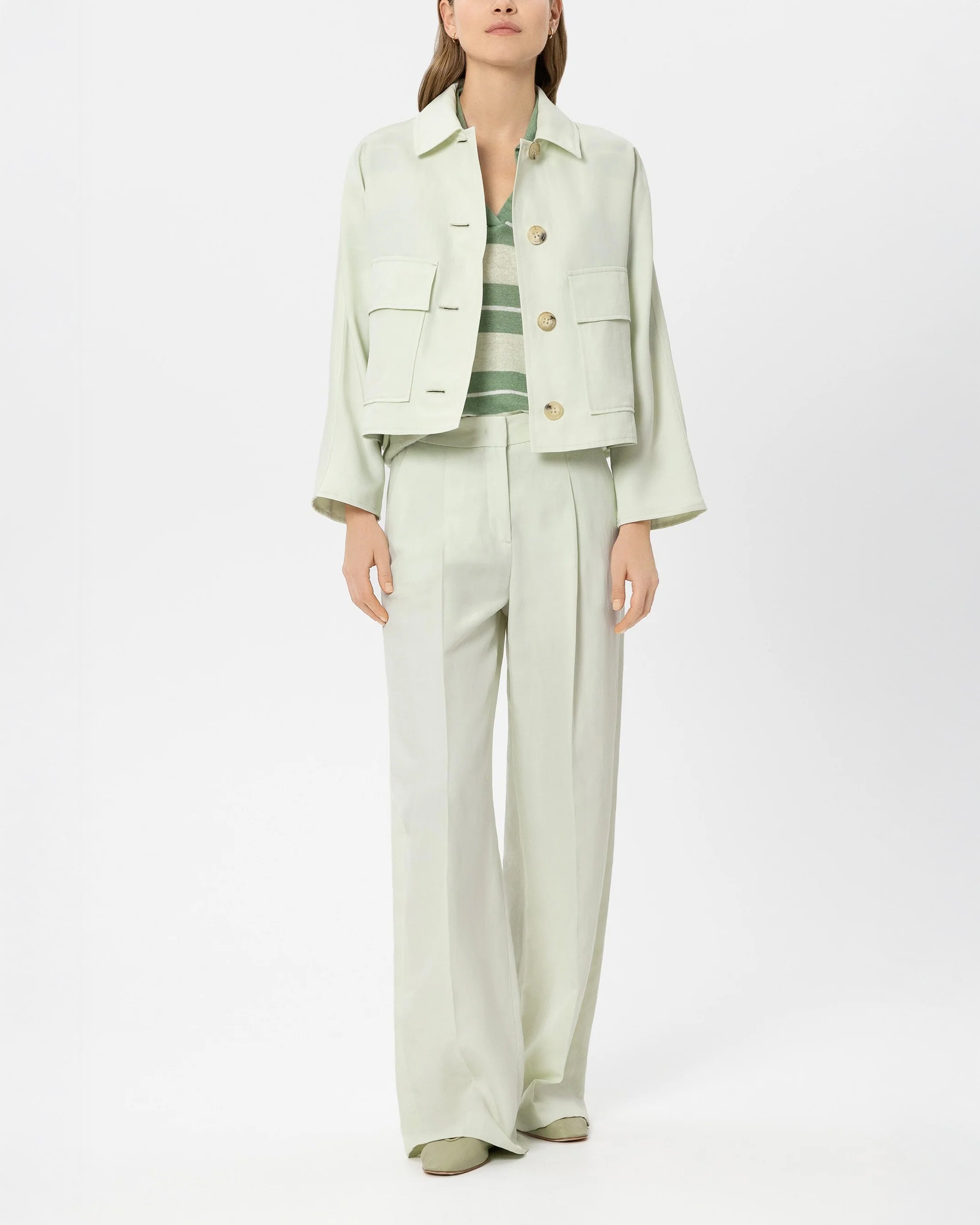 Linen Blend Shirt Jacket - Pistachio