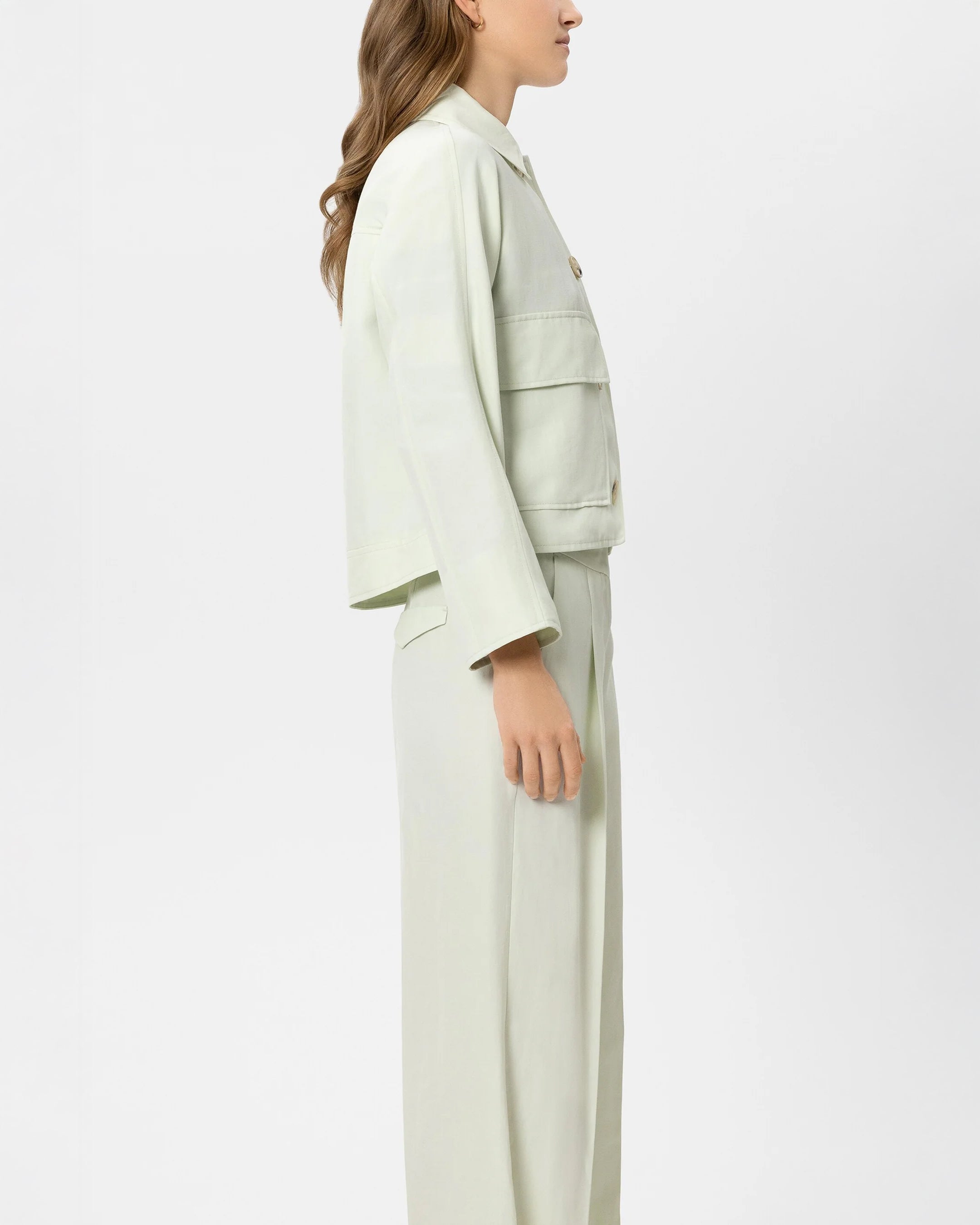 Linen Blend Shirt Jacket - Pistachio