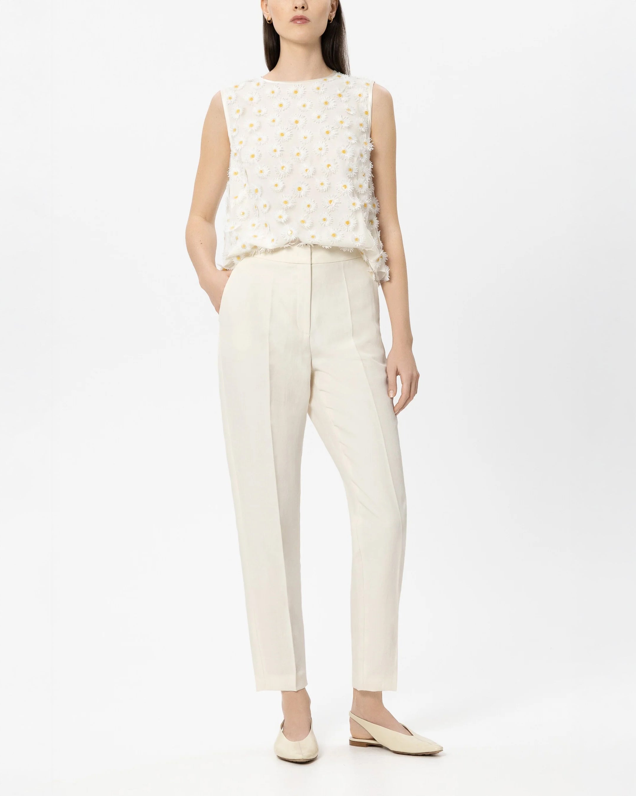 Linen Blend Tapered Trousers - Milk