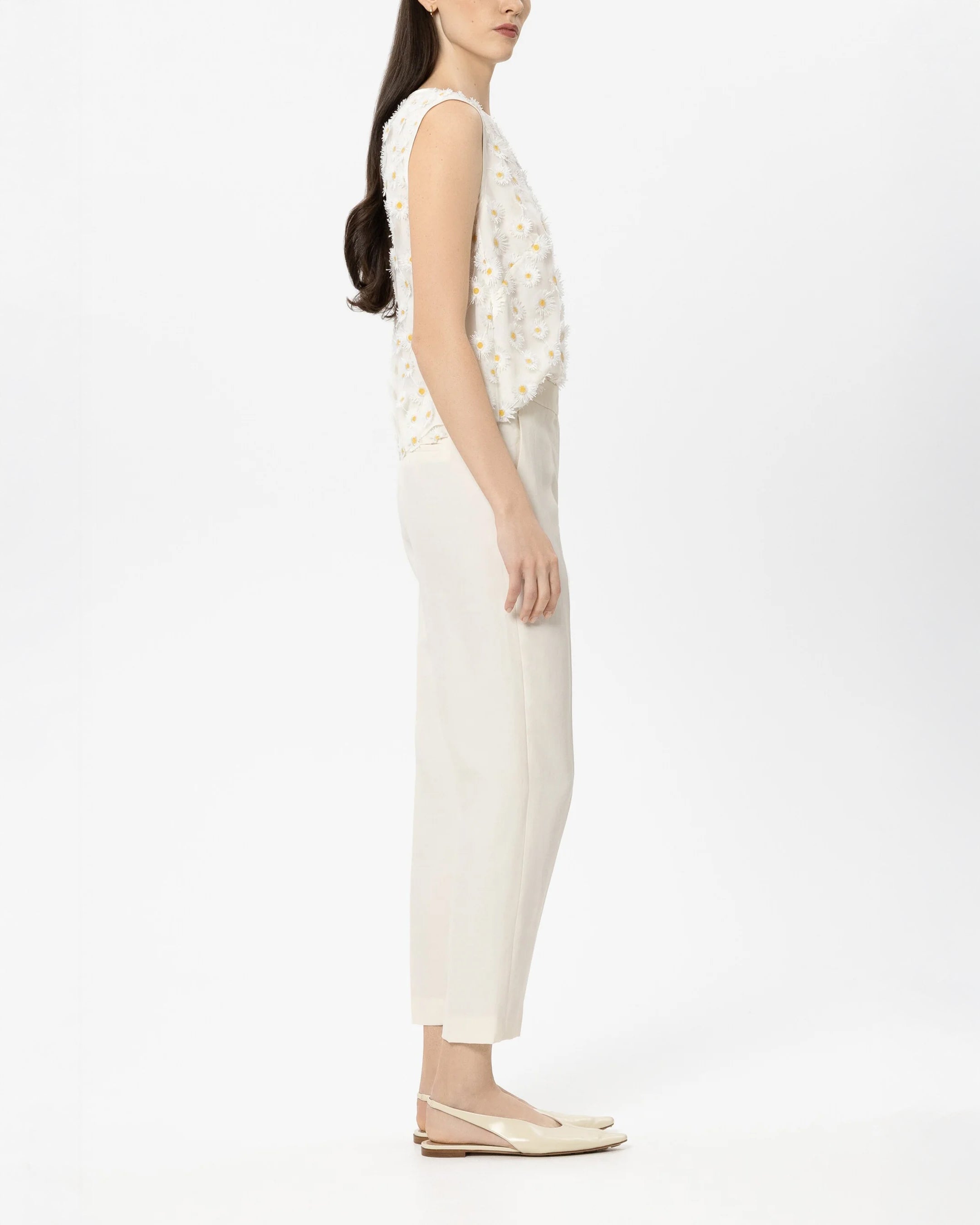 Linen Blend Tapered Trousers - Milk