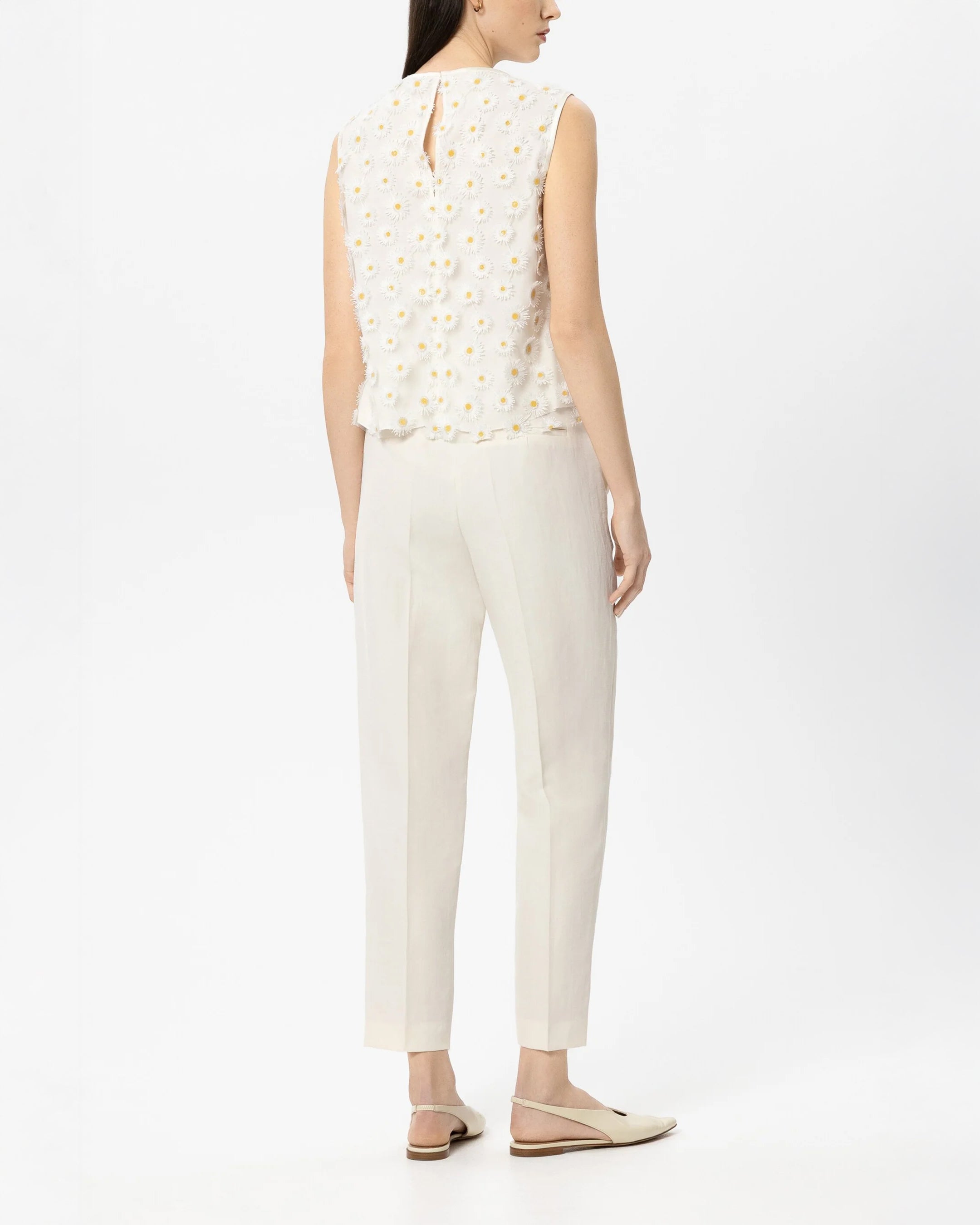 Linen Blend Tapered Trousers - Milk