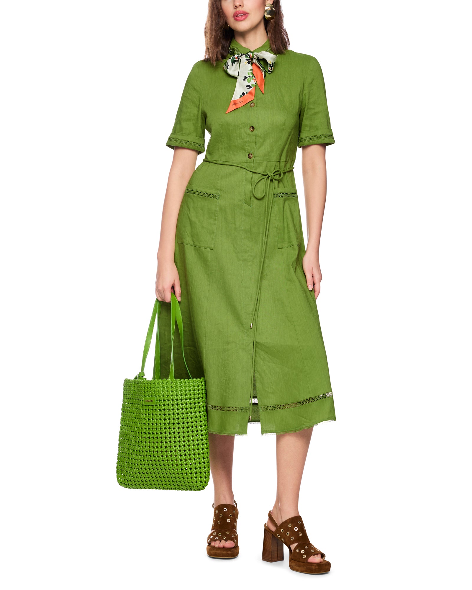 Linen Shirt Dress - Green