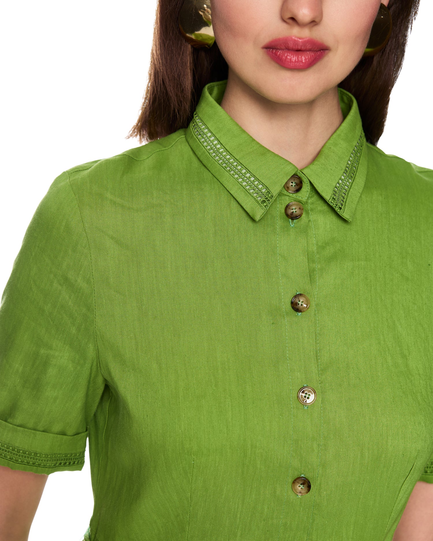 Linen Shirt Dress - Green