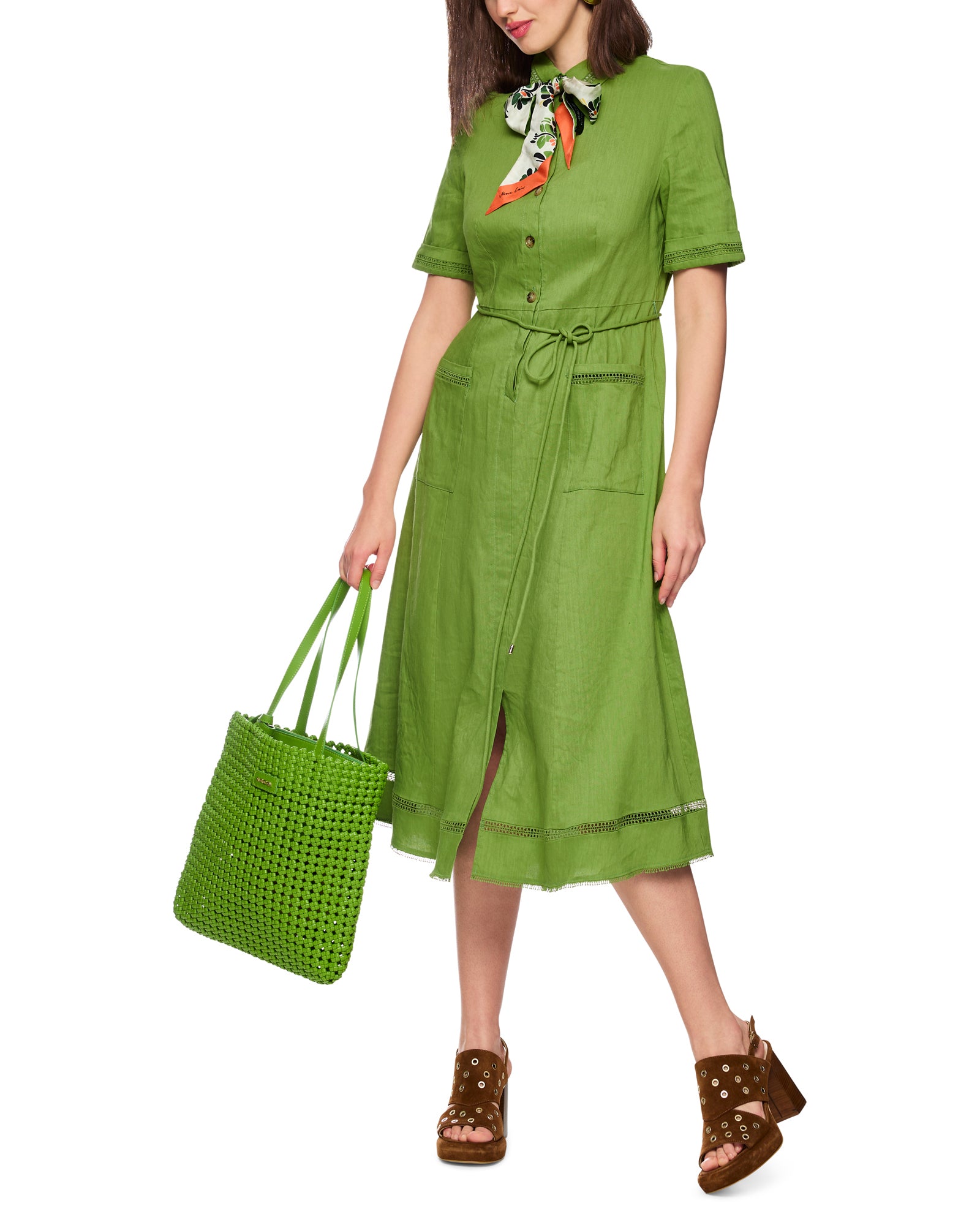 Linen Shirt Dress - Green