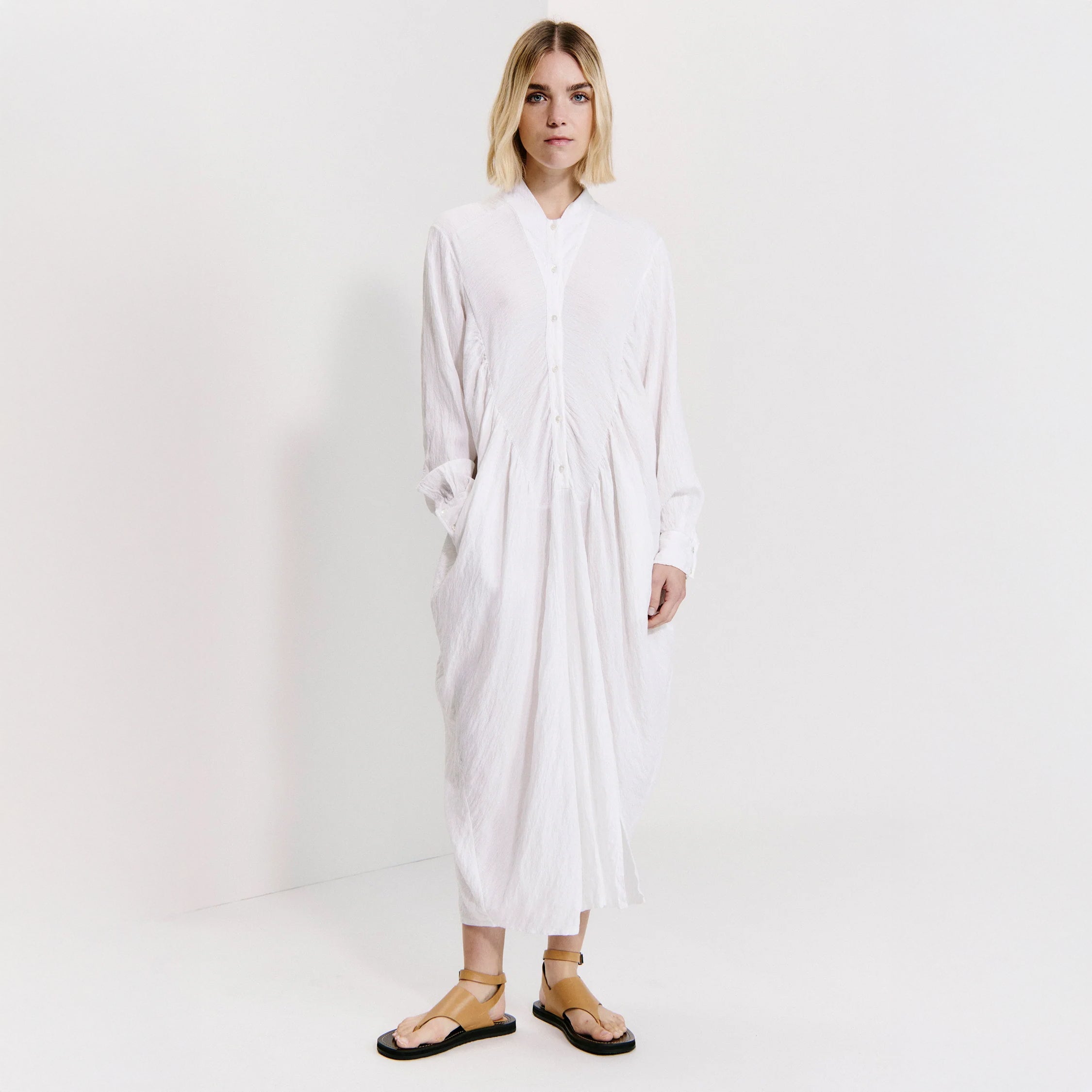 Long Sleeve Nero Neck Dress - White