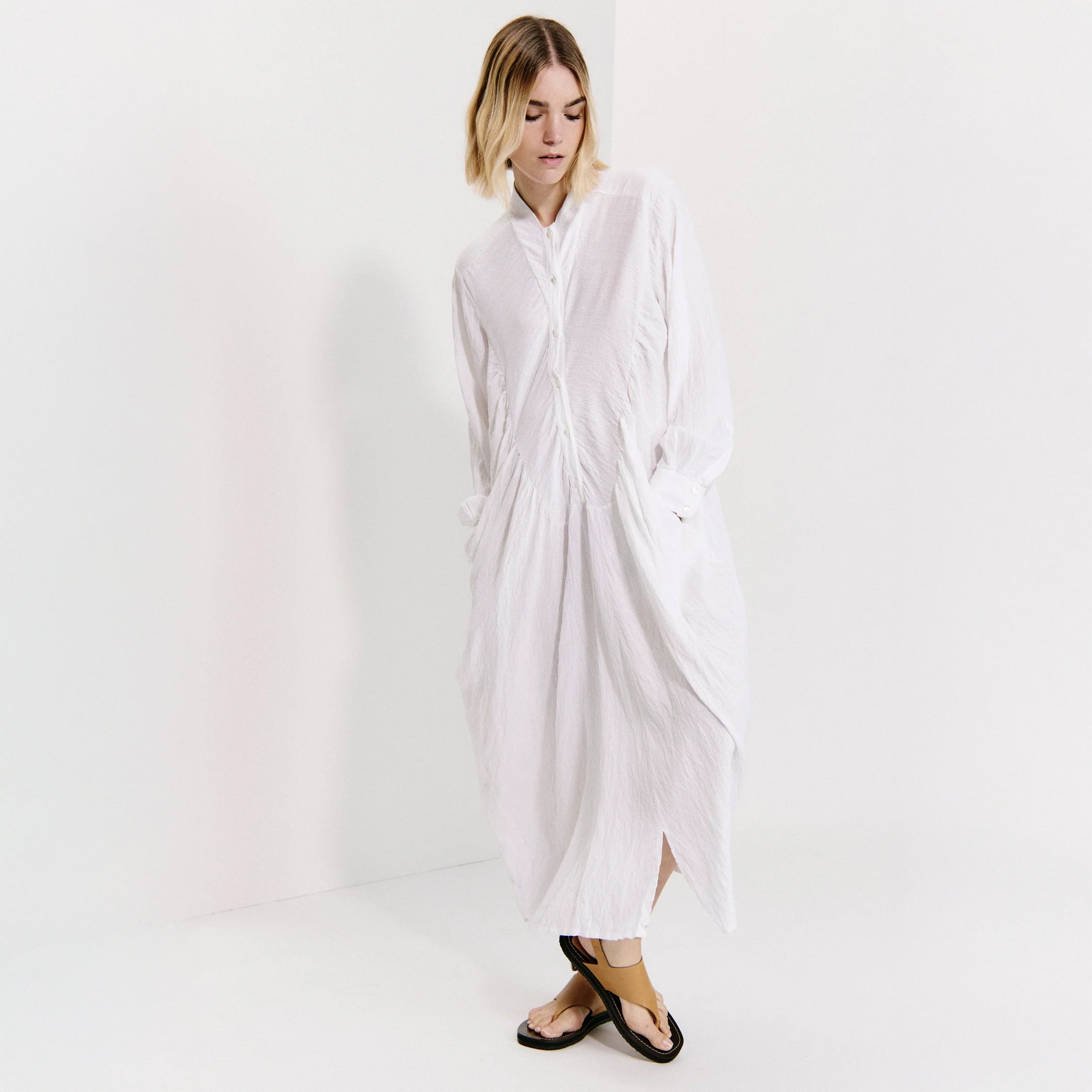 Long Sleeve Nero Neck Dress - White