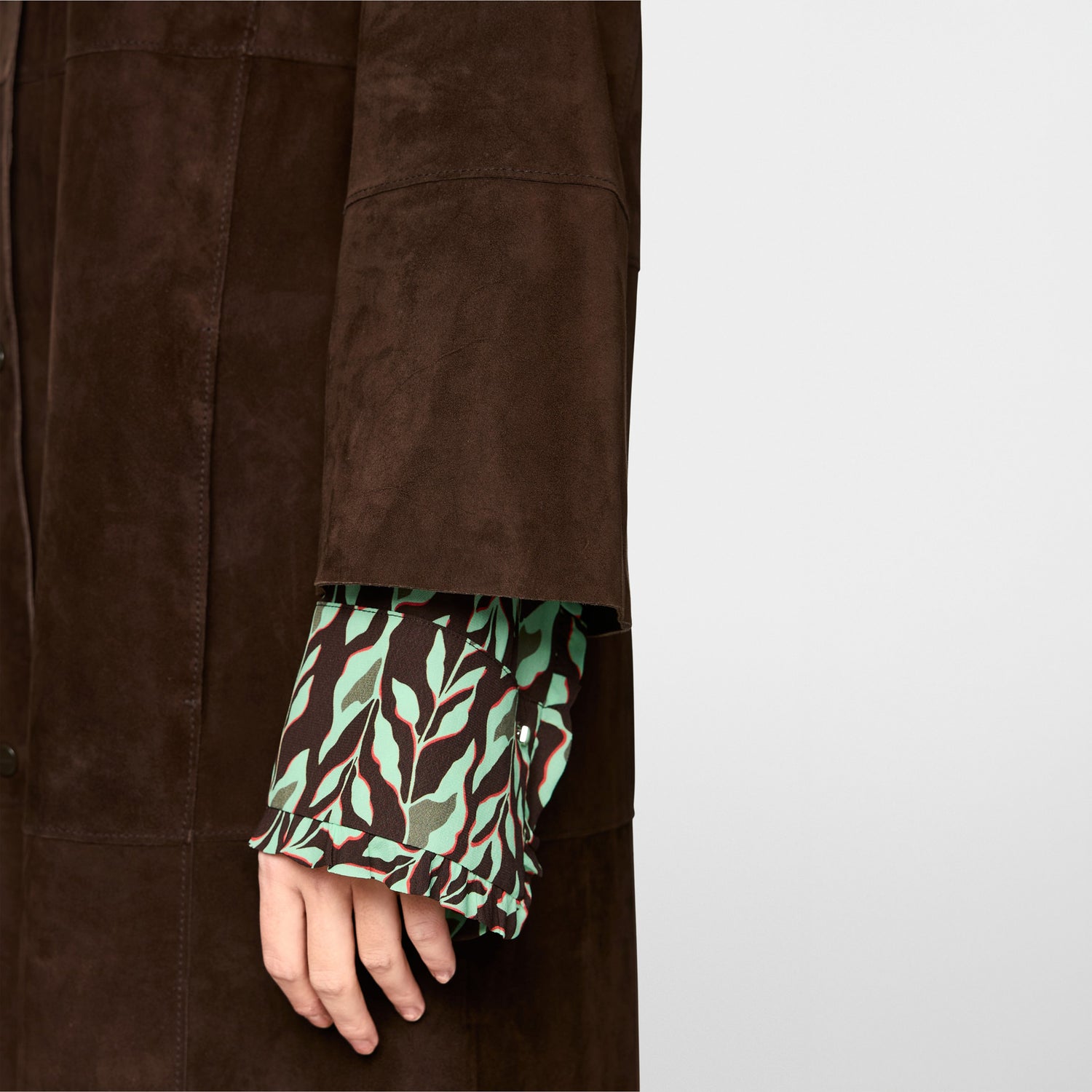 Long Suede Coat - Dark Wood