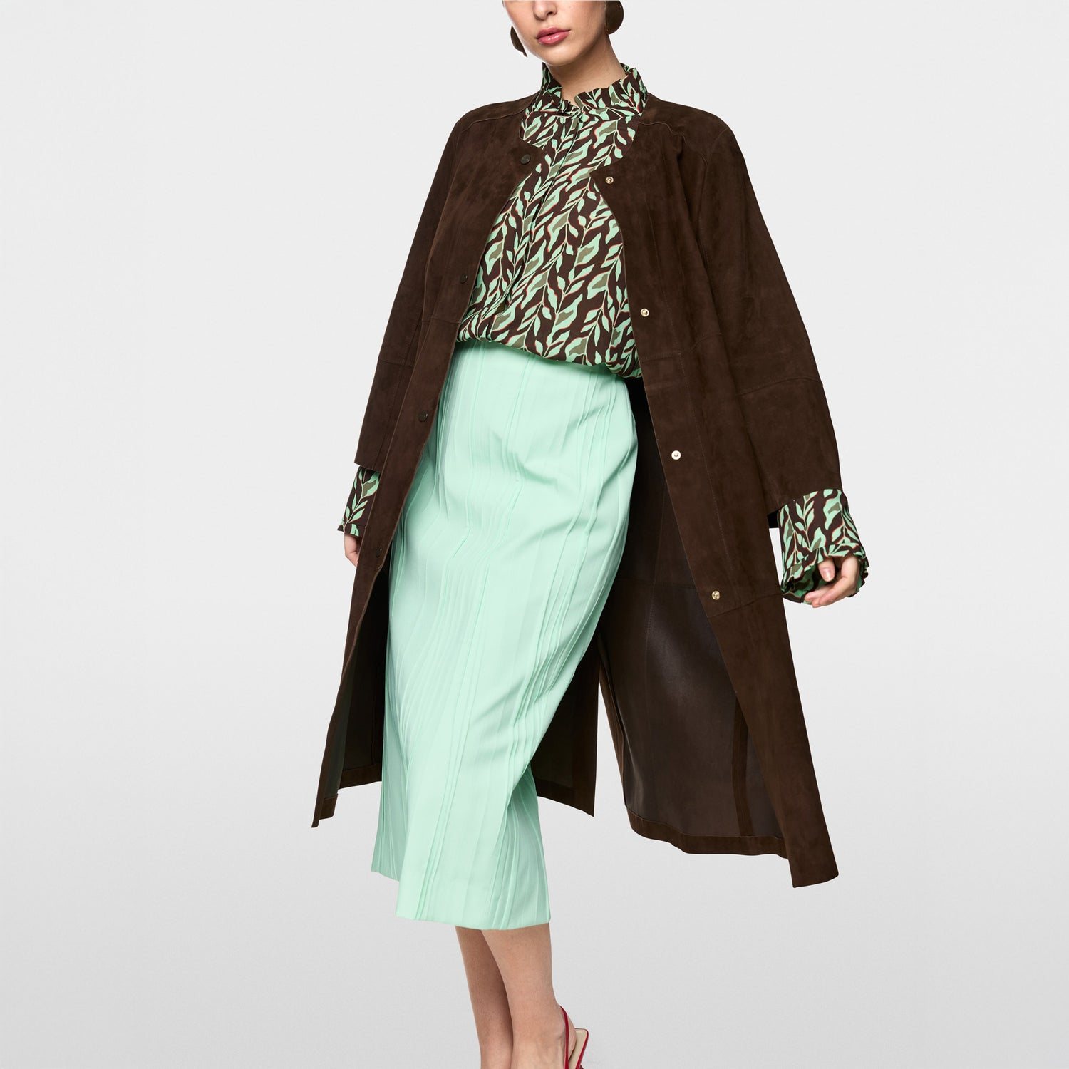 Long Suede Coat - Dark Wood