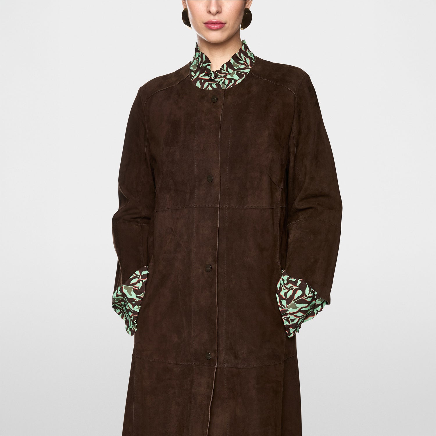 Long Suede Coat - Dark Wood
