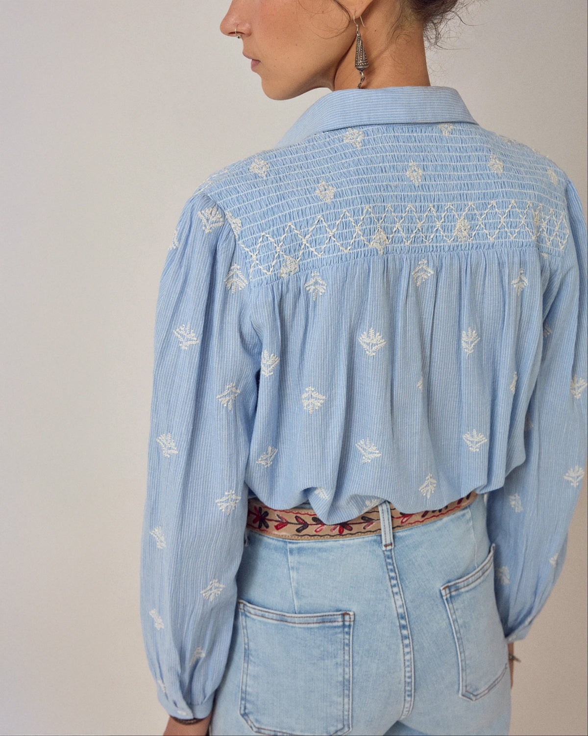 James Smocked Yoke Blouse - Sky Blue