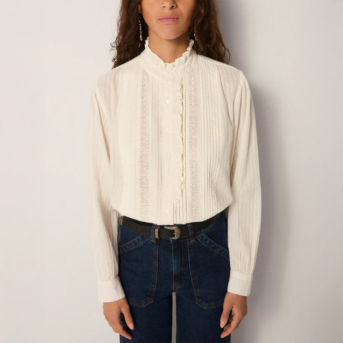 Bella Cotton Dobby Spot Blouse - White