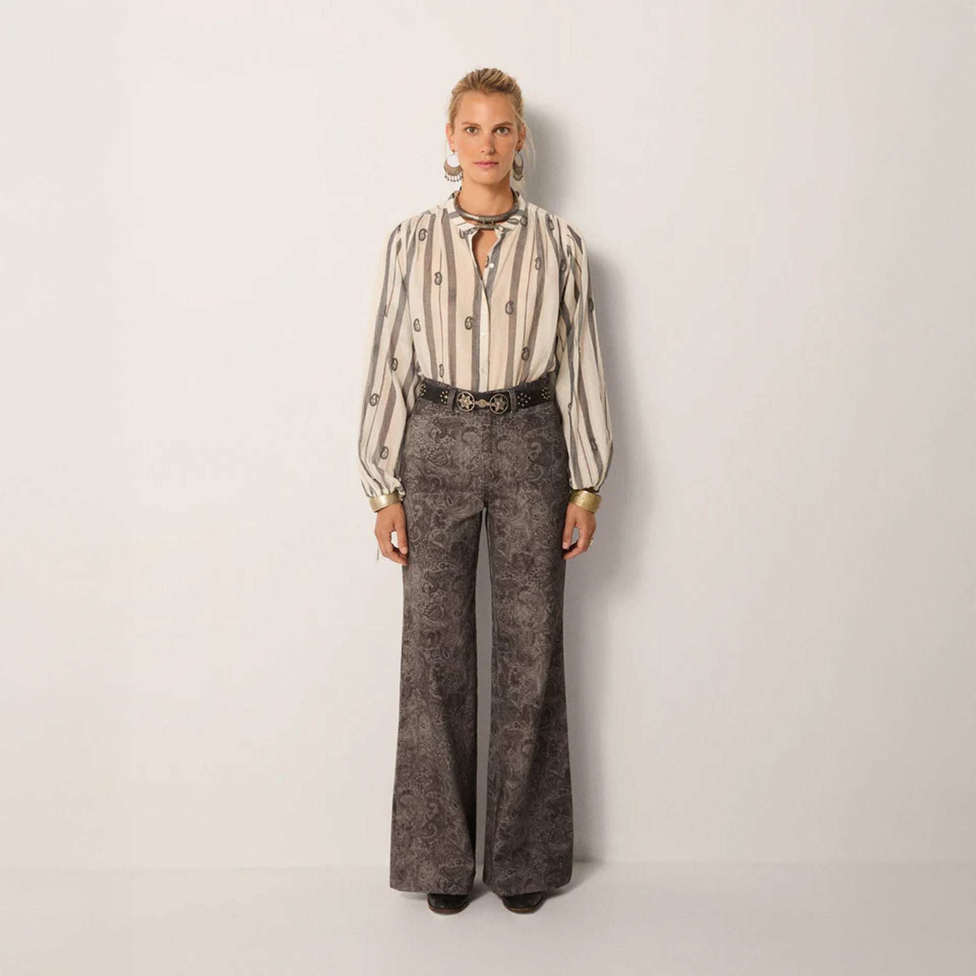Perla Stripe Emp Blouse - White