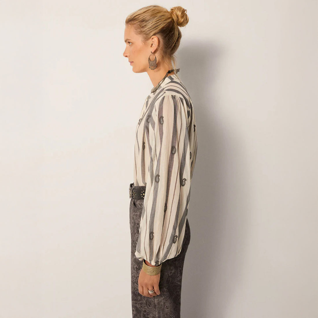 Perla Stripe Emp Blouse - White