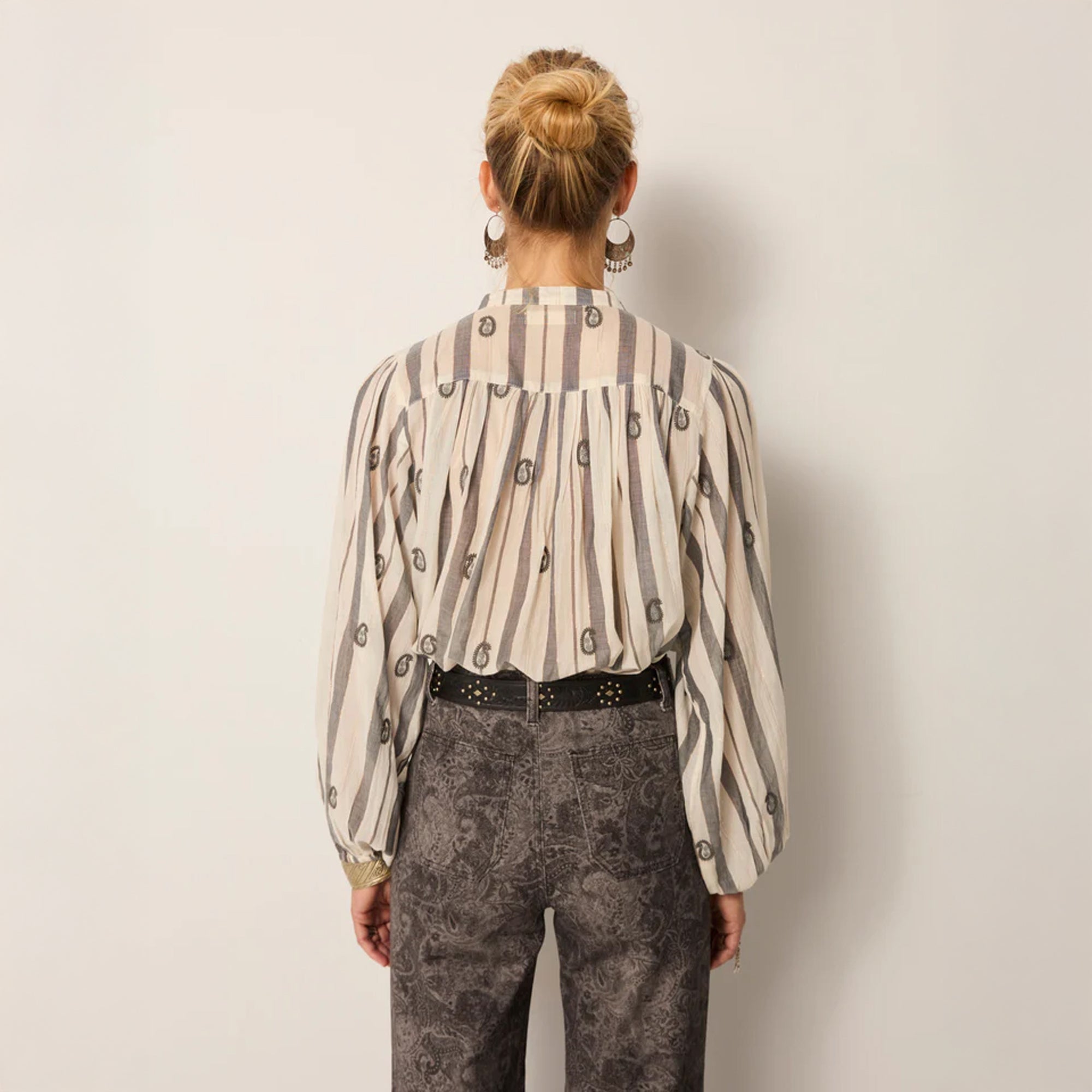 Perla Stripe Emp Blouse - White
