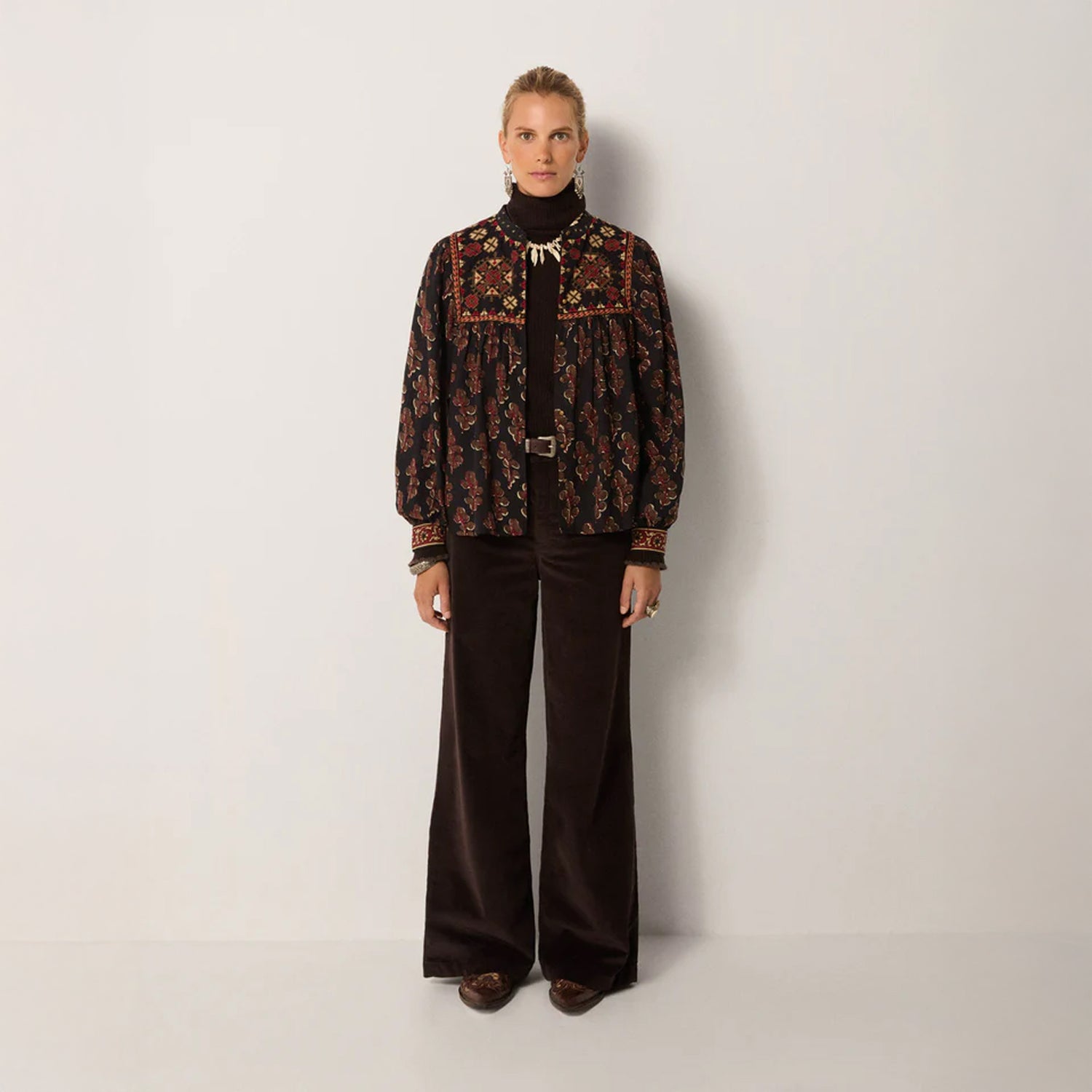 Scarlet Embroidered Yoke Blouse - Black Coffee