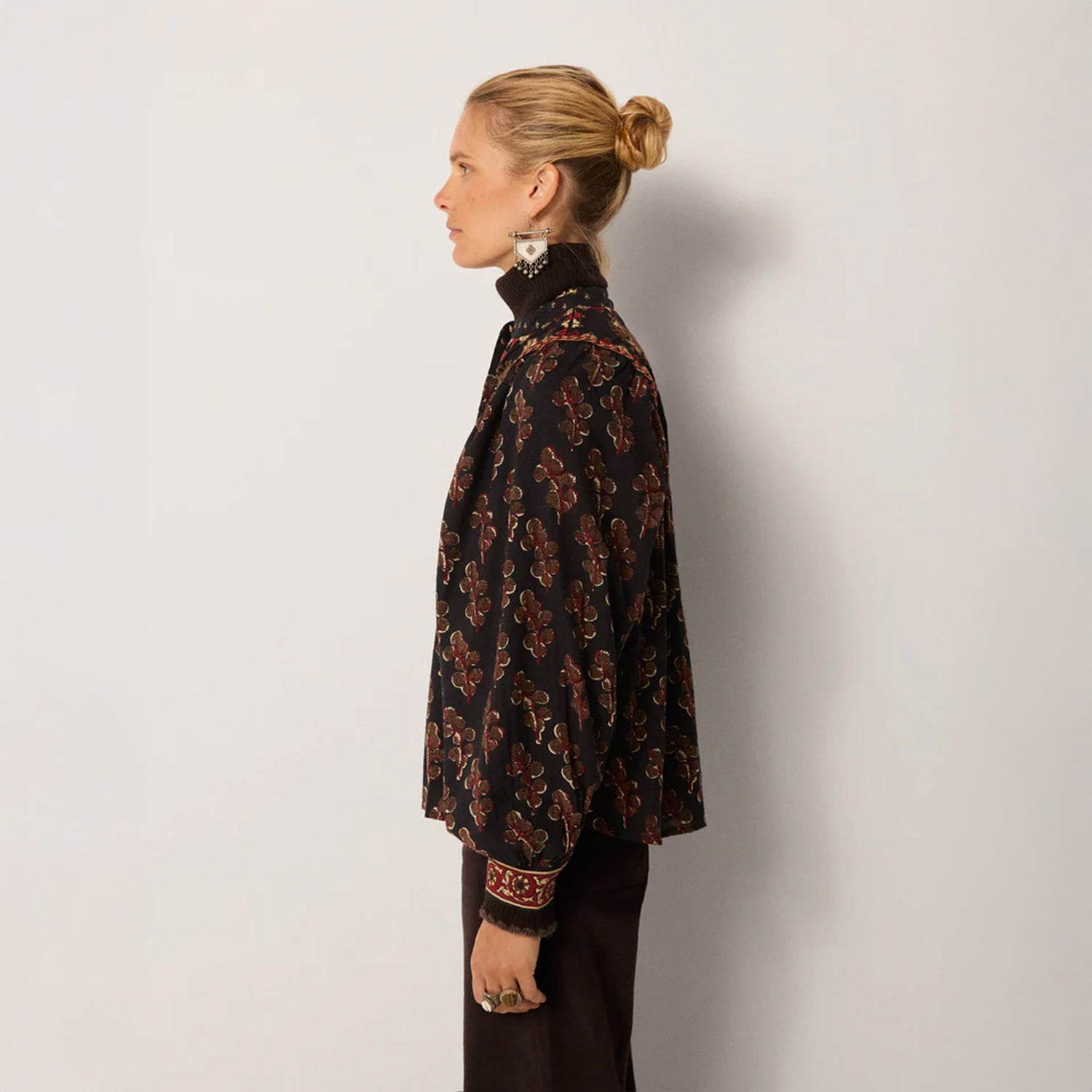 Scarlet Embroidered Yoke Blouse - Black Coffee