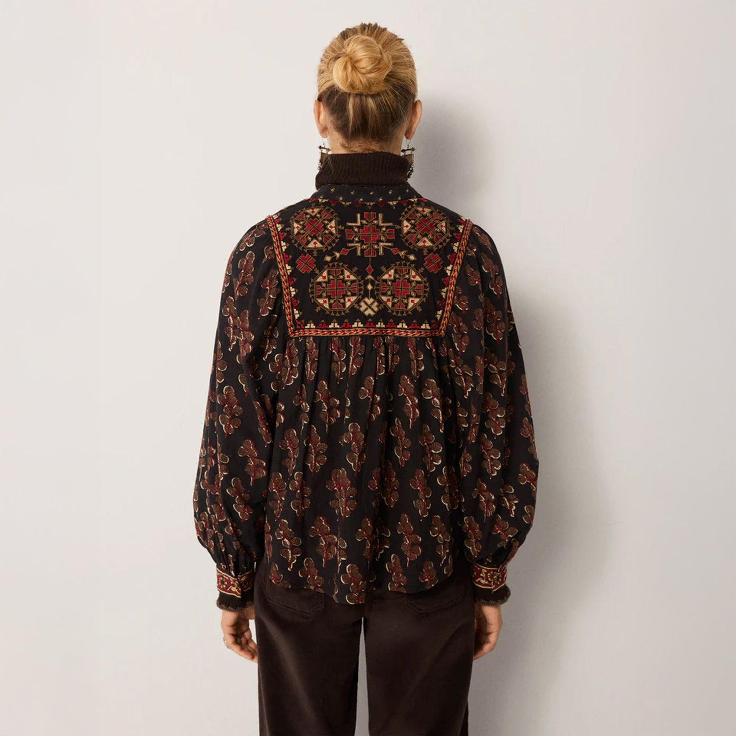 Scarlet Embroidered Yoke Blouse - Black Coffee
