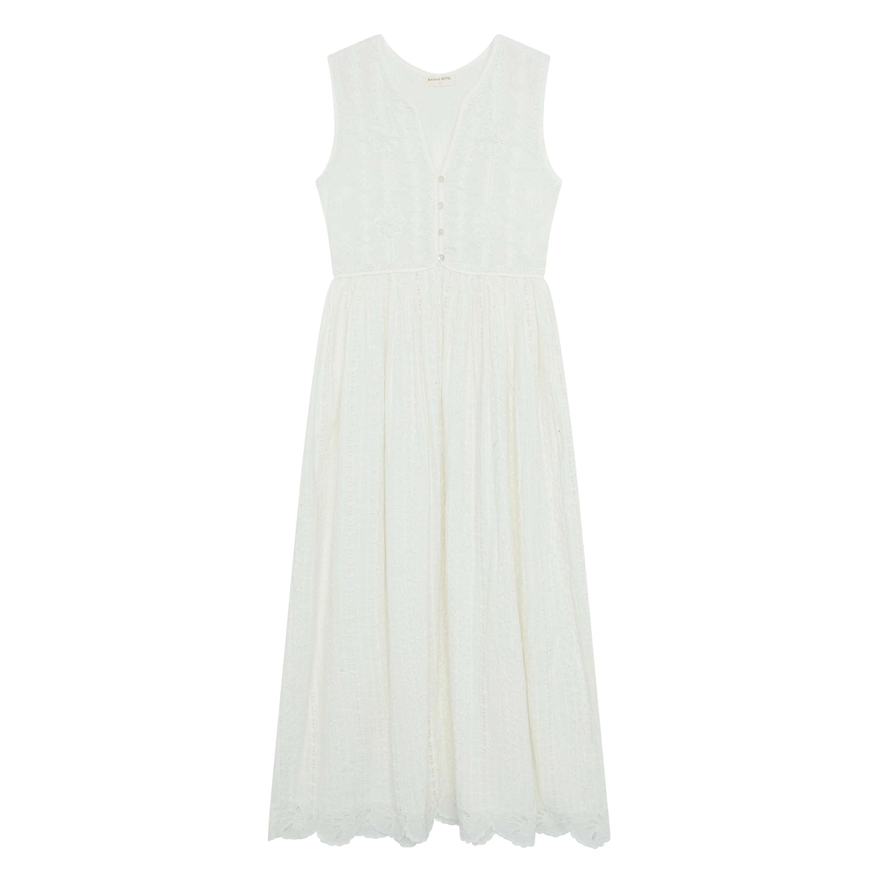Amandine Sleeveless Embroidery Dress - Ivory