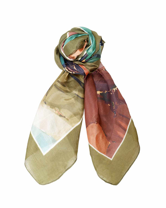 Marble Silk Scarf - Army Green